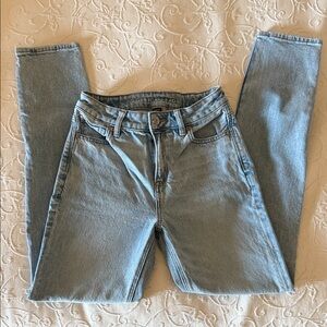 American Eagle Outfitters Mom Jeans Light Blue Tapered Leg Size 0 Long